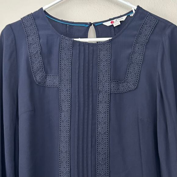 Boden Imi Jersey Trim Top long sleeve lace detail pleated boho bohemian navy 8 - Picture 3 of 11